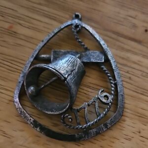 Vintage Silver Bell Pendant with 1776 Detail
